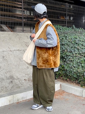 「HINSON（ヒンソン）のHINSON/ヒンソン バンドカラー プルオーバーシャツ（シャツ/ブラウス）」を使った、shizukü    さん（レディース・173cm）の冬コーディネート