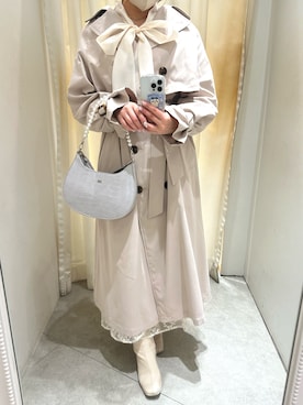 「ボウタイ」｜「アイテム（トレンチコート）」を使った、yukinaさん（レディース・160cm）の冬コーディネート