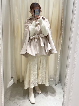 「one after another NICE CLAUP（ワンアフターアナザーナイスクラップ）のアイテム（ポンチョ）」を使った、yukinaさん（レディース・160cm）の秋コーディネート