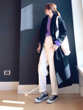 「ニット/セーター」｜「アイテム（ノーカラーコート）」を使った、ＬＵＭＩＥさん（レディース・163cm）の冬コーディネート