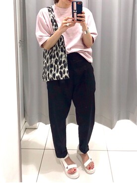 「BEAUTY&YOUTH UNITED ARROWS（ビューティーアンドユースユナイテッドアローズ）のBY∴ ロゴレオパードパーテーショントート ◆（トートバッグ）」を使った、ＬＵＭＩＥさん（レディース・163cm）の夏コーディネート