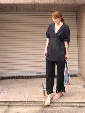 「MEDE19F（メデジュウキュウ）のアイテム（パンツ）」を使った、ＬＵＭＩＥさん（レディース・163cm）の春コーディネート