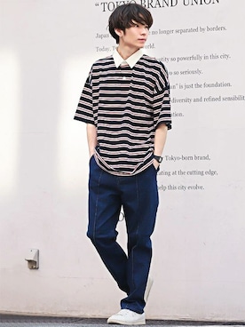 「LUXSTYLE（ラグスタイル）のアイテム（パンツ）」を使った、LUX STYLE staffさん（メンズ・174cm）の夏コーディネート