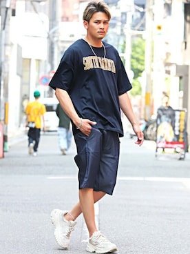 「カレッジT」｜LUX STYLE staffさん（メンズ・180cm）の夏コーディネート