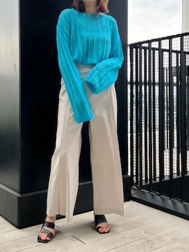 「アイテム（スラックス、ベージュ系）」を使った、MATUREDさん（レディース・166cm）の夏コーディネート