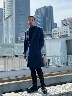 「アイテム（チェスターコート、その他）」を使った、平田磨寛さん（メンズ・176cm）の冬コーディネート