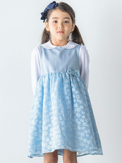 新品　BeBe 花柄ワンピース　130 BeBe（ベベ）の「シアー花柄切替ワンピース(110~130cm