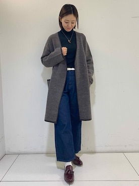 「アイテム（ノーカラーコート、ブラウン系）」を使った、rinoさん（レディース・164cm）の秋コーディネート
