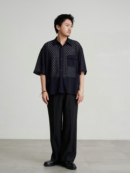 美品‼️PUBLIC TOKYO ステッジ　オーバーサイズ 半袖シャツ 黒 コットンライクレースシャツ / 半袖（シャツ/ブラウス）｜PUBLIC TOKYO