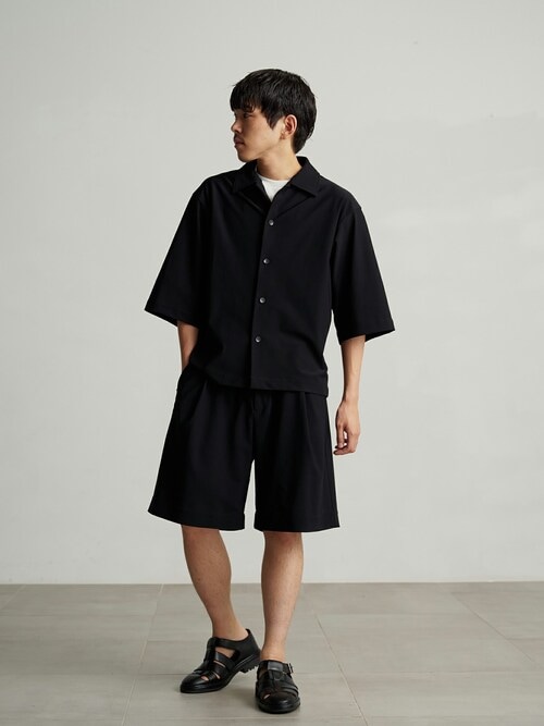 PUBLIC TOKYO ¥16,500 ダークフラワーシャツ ブラック セットアップ対応〉Air Tool(エアトール)7分シャツ（シャツ
