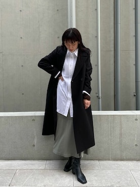 「ティアードスカート」｜「アイテム（チェスターコート）」を使った、yukisugasawaさん（レディース・155cm）の冬コーディネート