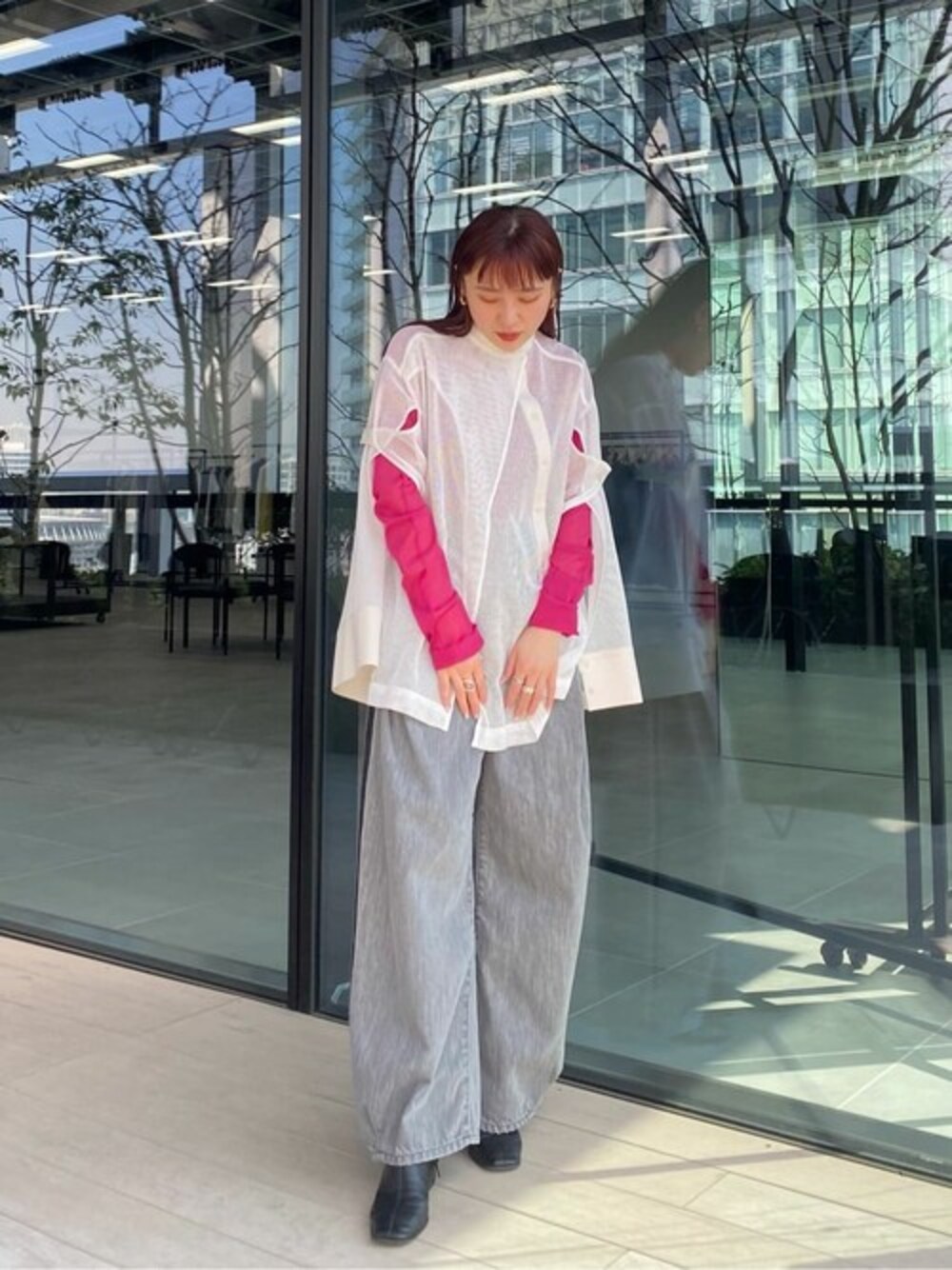 PUBLIC TOKYO メッシュレイヤーオーバーサイズシャツ シアーブラウス PUBLIC TOKYO（パブリックトウキョウ）の「【岐阜県産】メッシュ
