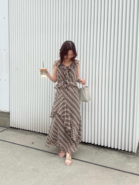 「le.coeur blanc（ルクールブラン）の2SET横長トート（トートバッグ、グレー系）」を使った、nanaさん（レディース・158cm）の夏コーディネート