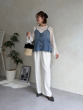 「prose verse（プロズヴェール）の2wayスリーブスカラップレースブラウス（シャツ/ブラウス、ホワイト系）」を使った、saaya  ☺︎さん（レディース・167cm）の春コーディネート