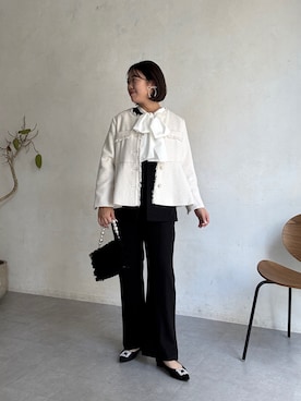 「prose verse（プロズヴェール）のパールボタンペプラムツイードジャケット（その他アウター、ホワイト系）」を使った、saaya  ☺︎さん（レディース・167cm）の冬コーディネート