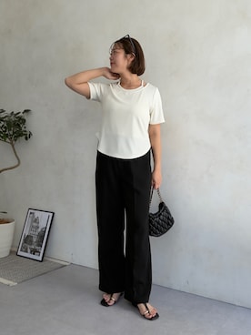 「prose verse（プロズヴェール）のキャミレイヤード半袖リブTシャツ（Tシャツ/カットソー、ホワイト系）」を使った、さーぽん🍒さん（レディース・167cm）の夏コーディネート