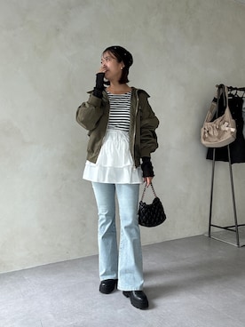 「アイテム（ブルゾン）」を使った、saaya  ☺︎さん（レディース・166cm）の秋コーディネート