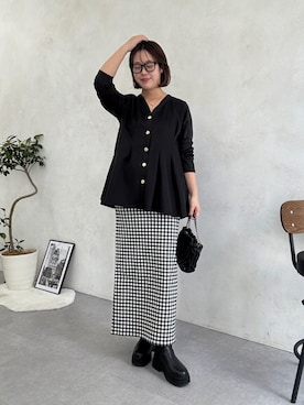 「prose verse（プロズヴェール）のウエストタックカットカーディガン（カーディガン/ボレロ、ブラック系）」を使った、saaya  ☺︎さん（レディース・167cm）の春コーディネート