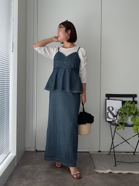 「prose verse（プロズヴェール）の【MOMO】パフスリーブシアーリブカットソー（Tシャツ/カットソー、ホワイト系）」を使った、さーぽん🍒さん（レディース・167cm）の夏コーディネート