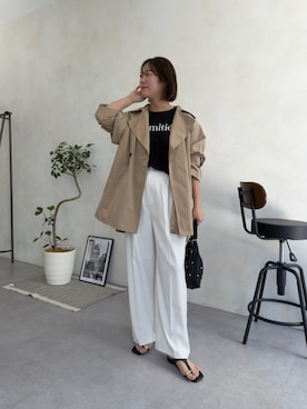 「prose verse（プロズヴェール）のバックギャザーミドル丈Aライントレンチコート（トレンチコート、ベージュ系）」を使った、saaya  ☺︎さん（レディース・167cm）の春コーディネート