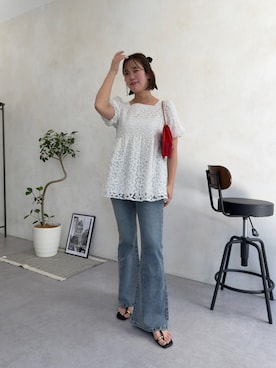 「prose verse（プロズヴェール）のミニチェーンショルダーバッグ（トートバッグ、レッド系）」を使った、saaya  ☺︎さん（レディース・167cm）の春コーディネート