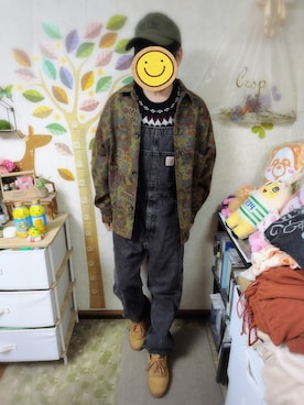 「アイテム（オールインワン・サロペット、ブラック系）」を使った、とんこつさん（メンズ・166cm）の冬コーディネート