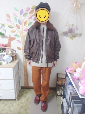 「ペインターパンツ」｜「アイテム（ブルゾン）」を使った、とんこつさん（メンズ・166cm）の冬コーディネート