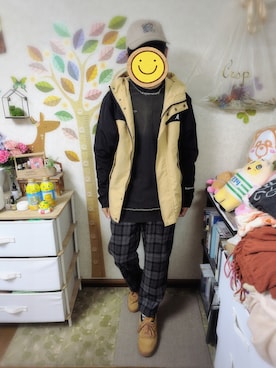 「アイテム（キャップ）」を使った、とんこつさん（メンズ・166cm）の冬コーディネート