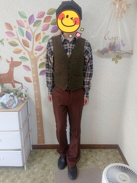 「ビッグシャツ」｜「アイテム（スラックス）」を使った、とんこつさん（メンズ・166cm）の秋コーディネート