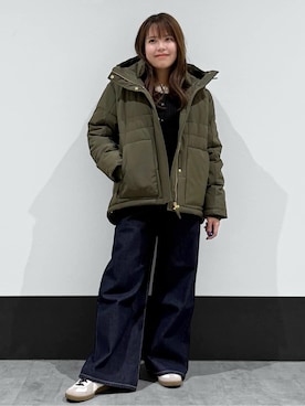 「THE SHOP TK （ザ ショップ ティーケー ）の【すっきり見えシルエット】上品ふわもこ中綿ブルゾン（その他アウター、グリーン系）」を使った、macchaさん（レディース・156cm）の冬コーディネート