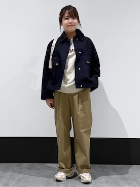 「THE SHOP TK （ザ ショップ ティーケー ）の大人かっこいい 軽やかデニム＆チノブルゾン（ブルゾン、ブルー系）」を使った、macchaさん（レディース・156cm）の春コーディネート