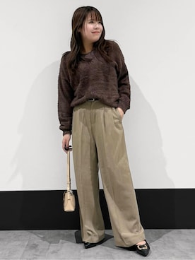 「THE SHOP TK （ザ ショップ ティーケー ）の【きれいめもカジュアルもお任せ】2タックワイドパンツ【セットアップ可】（その他パンツ、ベージュ系）」を使った、macchaさん（レディース・156cm）の冬コーディネート
