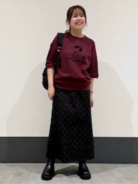 「PEANUTS（ピーナッツ）のアイテム（トップス）」を使った、macchaさん（レディース・156cm）の秋コーディネート