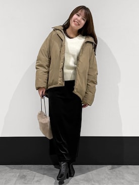 「THE SHOP TK （ザ ショップ ティーケー ）の【ぎゅっとされているような暖かさ】撥水中綿ブルゾン（その他アウター、ブラウン系）」を使った、macchaさん（レディース・156cm）の冬コーディネート