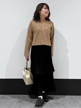 「THE SHOP TK （ザ ショップ ティーケー ）のハーフミラノカーデ（カーディガン/ボレロ、ベージュ系）」を使った、macchaさん（レディース・156cm）の春コーディネート