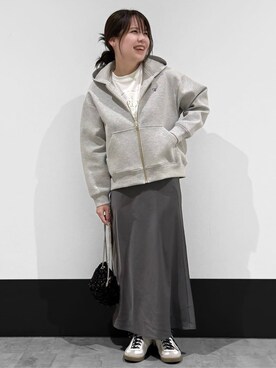 「THE SHOP TK （ザ ショップ ティーケー ）のダンボールジップパーカ（カーディガン/ボレロ、グレー系）」を使った、macchaさん（レディース・156cm）の春コーディネート