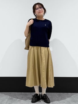 「THE SHOP TK （ザ ショップ ティーケー ）のトライアングルナイロンバッグ（トートバッグ、ベージュ系）」を使った、macchaさん（レディース・156cm）の春コーディネート