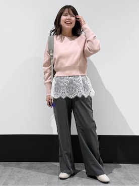 「Sunauna（スーナウーナ）の刺しゅうフラワー折りたたみ傘（折りたたみ傘、ブラック系）」を使った、macchaさん（レディース・156cm）の春コーディネート