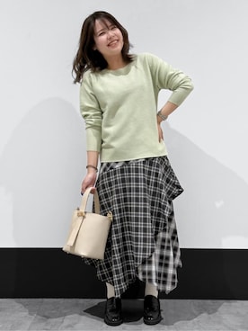 「THE SHOP TK （ザ ショップ ティーケー ）の【S-XLサイズ/選べる6色】どこから見ても美しい ガーターニット/洗濯機OK（ニット/セーター、グリーン系）」を使った、macchaさん（レディース・156cm）の春コーディネート