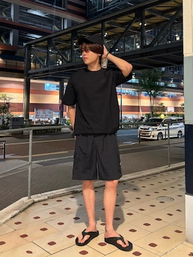 「MARMOT（マーモット）の『別注』Marmot×DOORS　DOT AIR CAP（キャップ、ブラック系）」を使った、TATさん（メンズ・180cm）の夏コーディネート