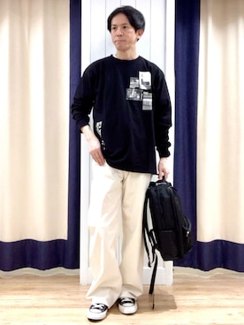 「Dessin（デッサン）の【洗える】オーガニック天竺フォトロンT（Tシャツ/カットソー、ブラック系）」を使った、takaさん（メンズ・168cm）の秋コーディネート