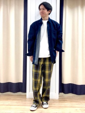 「Dessin（デッサン）の【ユニセックス/洗える】10OZコットンデニムシャツ（シャツ/ブラウス、ブルー系）」を使った、takaさん（メンズ・168cm）の冬コーディネート