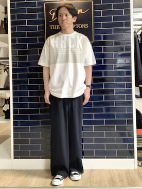 「Dessin（デッサン）の【洗える】オーガニックコットングラフィックTシャツ（Tシャツ/カットソー、ベージュ系）」を使った、takaさん（メンズ・168cm）の夏コーディネート