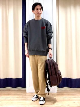 「Dessin（デッサン）の【ユニセックス/セットアップ可】ピグメント裏毛スウェット（スウェット、グレー系）」を使った、takaさん（メンズ・168cm）の秋コーディネート