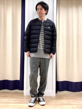 「Dessin（デッサン）の【ユニセックス】ウールカシミヤ（ニット/セーター、グレー系）」を使った、takaさん（メンズ・168cm）の冬コーディネート