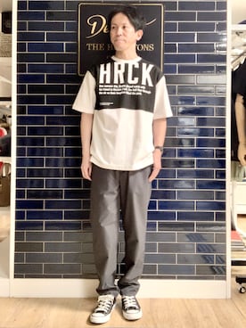 「Dessin（デッサン）の【洗える】オーガニックコットングラフィックTシャツ（Tシャツ/カットソー、ブラック系）」を使った、takaさん（メンズ・168cm）の夏コーディネート