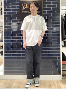 「Dessin（デッサン）の【洗える】オーガニックコットングラフィックTシャツ（Tシャツ/カットソー、ベージュ系）」を使った、takaさん（メンズ・168cm）の夏コーディネート