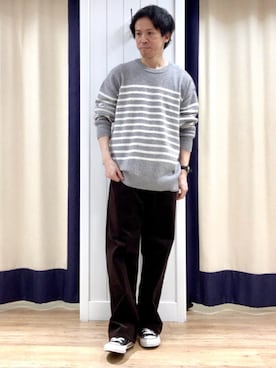 「Dessin（デッサン）の【ユニセックス】ウールカシミヤ（ニット/セーター、グレー系）」を使った、takaさん（メンズ・168cm）の冬コーディネート