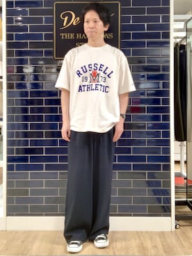 「Dessin（デッサン）のガチャピン・ムック コラボTシャツ（Tシャツ/カットソー、ホワイト系）」を使った、takaさん（メンズ・168cm）の夏コーディネート