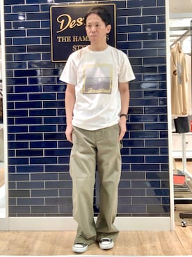 「Dessin（デッサン）のグラフィックTシャツ（Tシャツ/カットソー、ホワイト系）」を使った、takaさん（メンズ・168cm）の秋コーディネート